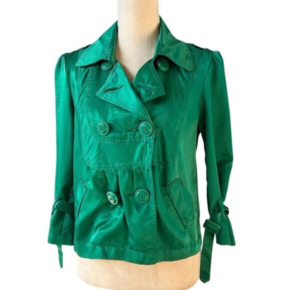 American Rag Emerald Green Satin Jacket Top M - Picture 1 of 9